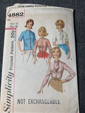 Simplicity Misses Blouse Shirt Sewing Pattern Size 12 4882 - uncut